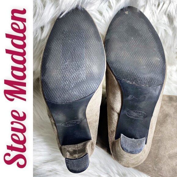 STEVE MADDEN “Gorgeous” Taupe Gray Over-The-Knee Faux Vegan Suede Boots, Sz 8.5 - Picture 9 of 12